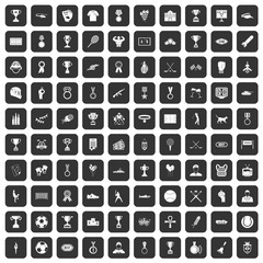 100 medal icons set in black color isolated vector illustration