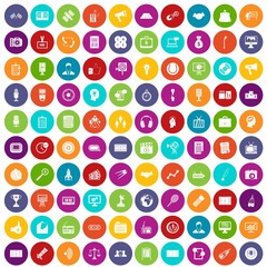 100 media icons set in different colors circle isolated vector illustration