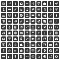100 media icons set in black color isolated vector illustration