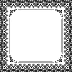 Classic square frame with arabesques and orient elements. Abstract black and white ornament with place for text. Vintage pattern