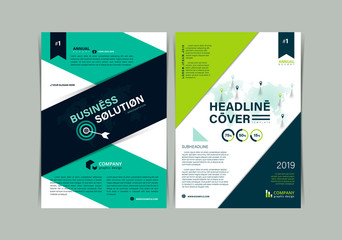 Set of Simple Business flyer Brochure flat design template. A4 cover publication. Vector illustration.