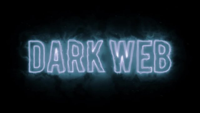Dark web blue plasma text on black background