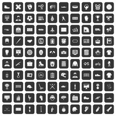 100 mens team icons set in black color isolated vector illustration