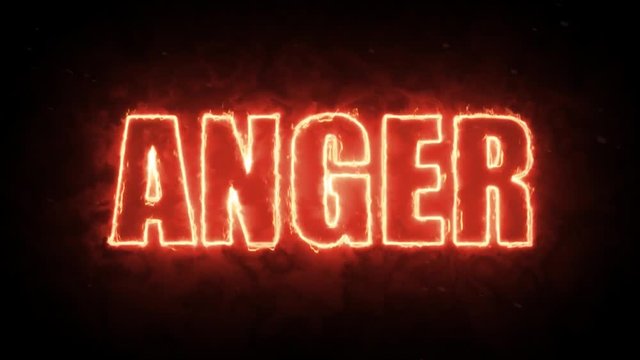 Anger word hot plasma text on dark background