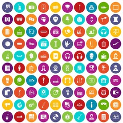 100 microphone icons set in different colors circle isolated vector illustration