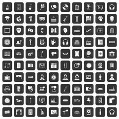 100 microphone icons set in black color isolated vector illustration