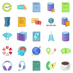 Data center icons set. Cartoon set of 25 data center vector icons for web isolated on white background