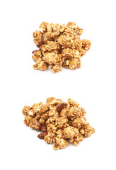 Caramel coated popcorn isolated