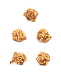 Caramel coated popcorn isolated
