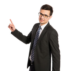 Businessman shows on a white background