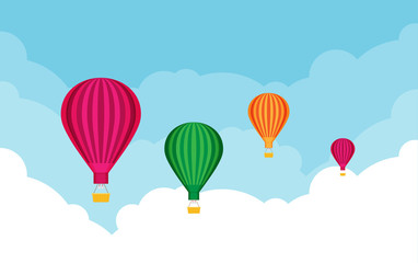 Hot air balloons. Tourism and vacation theme. Flat design vector illustration.