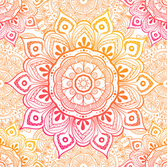 Seamless ethnic pattern with floral motives. Mandala stylized print template for fabric and paper. Boho chic design. Summer fashion.