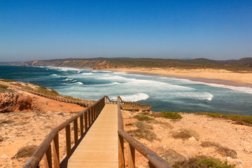 Fototapeta na wymiar Ocean waves at Portugal southern beach the power of water