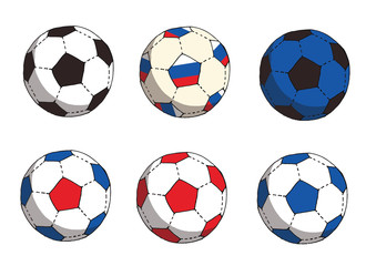 Football balls set on white background