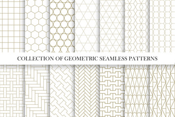 Collection of geometric seamless vector patterns. Simple minimal design.
