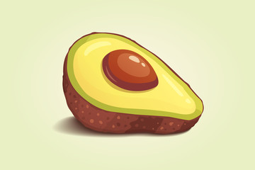 Realistic fresh avocado fruit. Vector illustration in cartoon style.