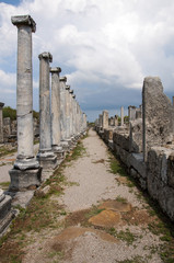 Fototapeta na wymiar Columned west street in Perge Ancient City in Antalya