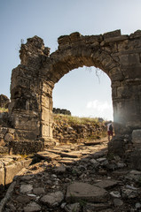 Old ruins around of Aspendos antique city in Antalya, Turkey