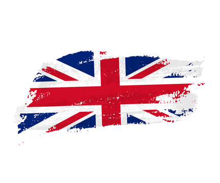 British Flag Made Of Brush Strokes. Vector Grunge UK Flag Isolated On White Background.