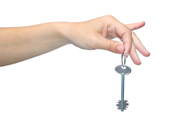 hand close-up on a white background with key