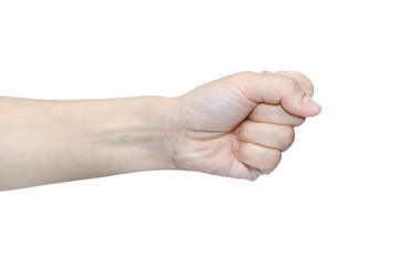 fist, gesture hand close-up on a white background