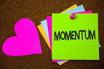 Handwriting text writing Momentum. Concept meaning Quantity motion in moving body Product of mass...