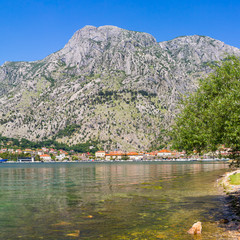 Fototapeta na wymiar Adriatic sea coastline, boka-kotor bay near the city Kotor, Mediterranean summer seascape, nature landscape, vacations in the summer paradise
