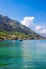 Adriatic sea coastline, boka-kotor bay near the city Kotor, Mediterranean summer seascape, nature landscape, vacations in the summer paradise