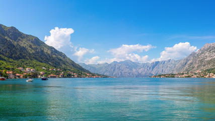 Obraz premium Adriatic sea coastline, boka-kotor bay near the city Kotor, Mediterranean summer seascape, nature landscape, vacations in the summer paradise, panoramic view