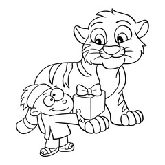 Tiger cartoon illustration isolated on white background for children color book