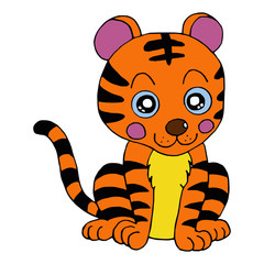 Tiger cartoon illustration isolated on white background for children color book