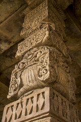 Detail of pillar of the temple complex Qutb Minar, New Delhi, India. Closeup