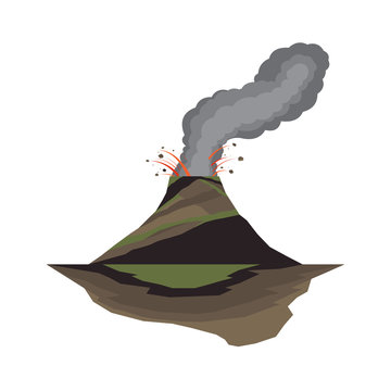 Volcano Mountain Lava Eruption with Smoke Landscape Vector