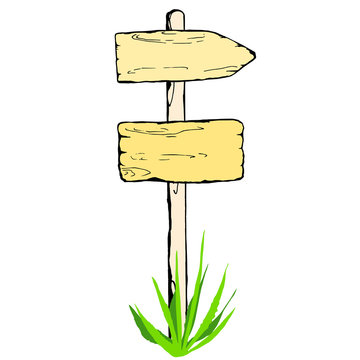 Road wooden sign with grass