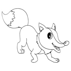 Fox cartoon illustration isolated on white background for children color book