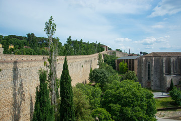 Fototapeta na wymiar View of the fortress wall in Girona, landscape