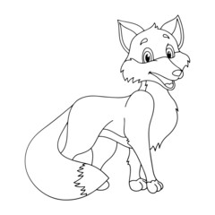 Fox cartoon illustration isolated on white background for children color book