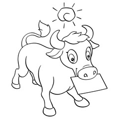 Buffalo cartoon illustration isolated on white background for children color book