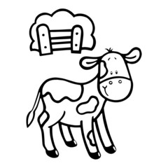 Cow cartoon illustration isolated on white background for children color book