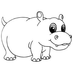 Hippo cartoon illustration isolated on white background for children color book