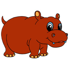 Hippo cartoon illustration isolated on white background for children color book