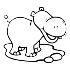 Hippo cartoon illustration isolated on white background for children color book
