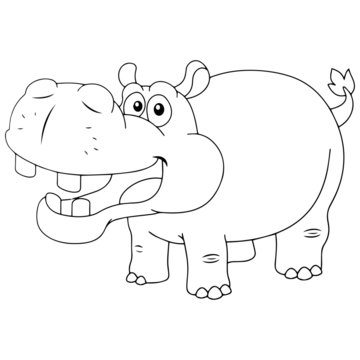 Hippo cartoon illustration isolated on white background for children color book