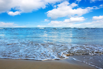 Caribbean sea and blue sky background.