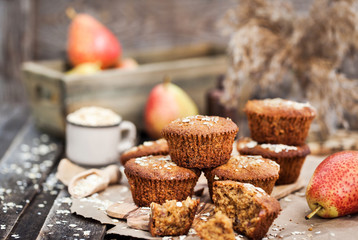 Fresh homemade delicious oat and wholegrain muffins