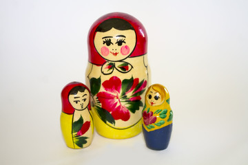Russian wooden dolls "matryoshka" on a white background