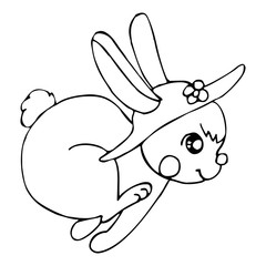 Rabbit cartoon illustration isolated on white background for children color book