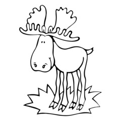Moose cartoon illustration isolated on white background for children color book