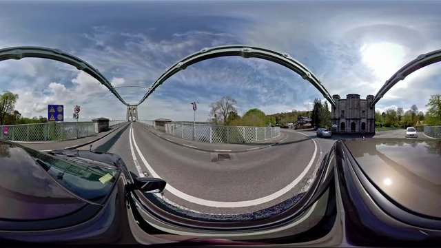 Driving over the Menai Bridge in North Wales towards Anglesey - United Kingdom