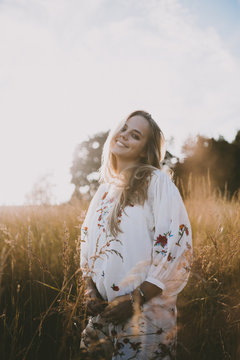 Happy girl in the fields
